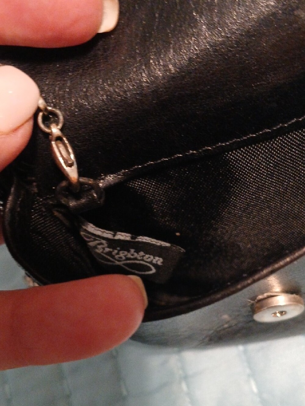 Brighton Black Leather Mini Crossbody with Braided Chain Strap. - Picture 7 of 9